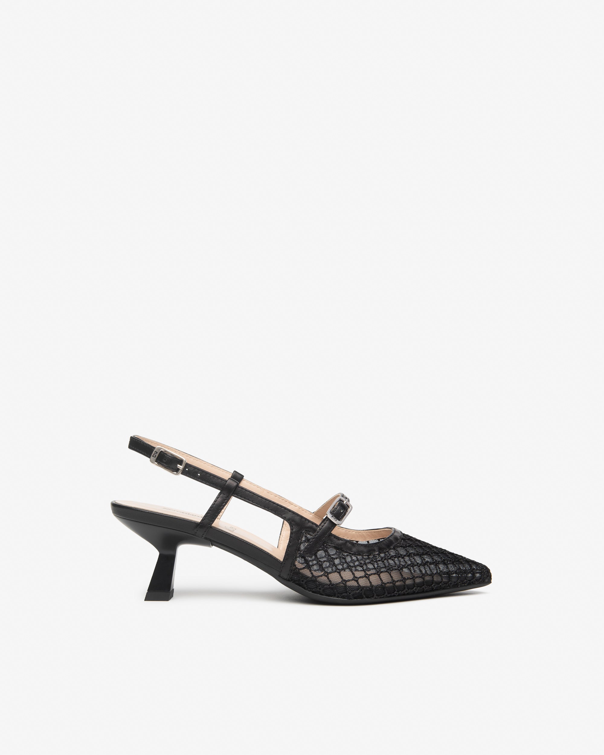 Slingback in pelle e tessuto da donna Nero E615473D_100