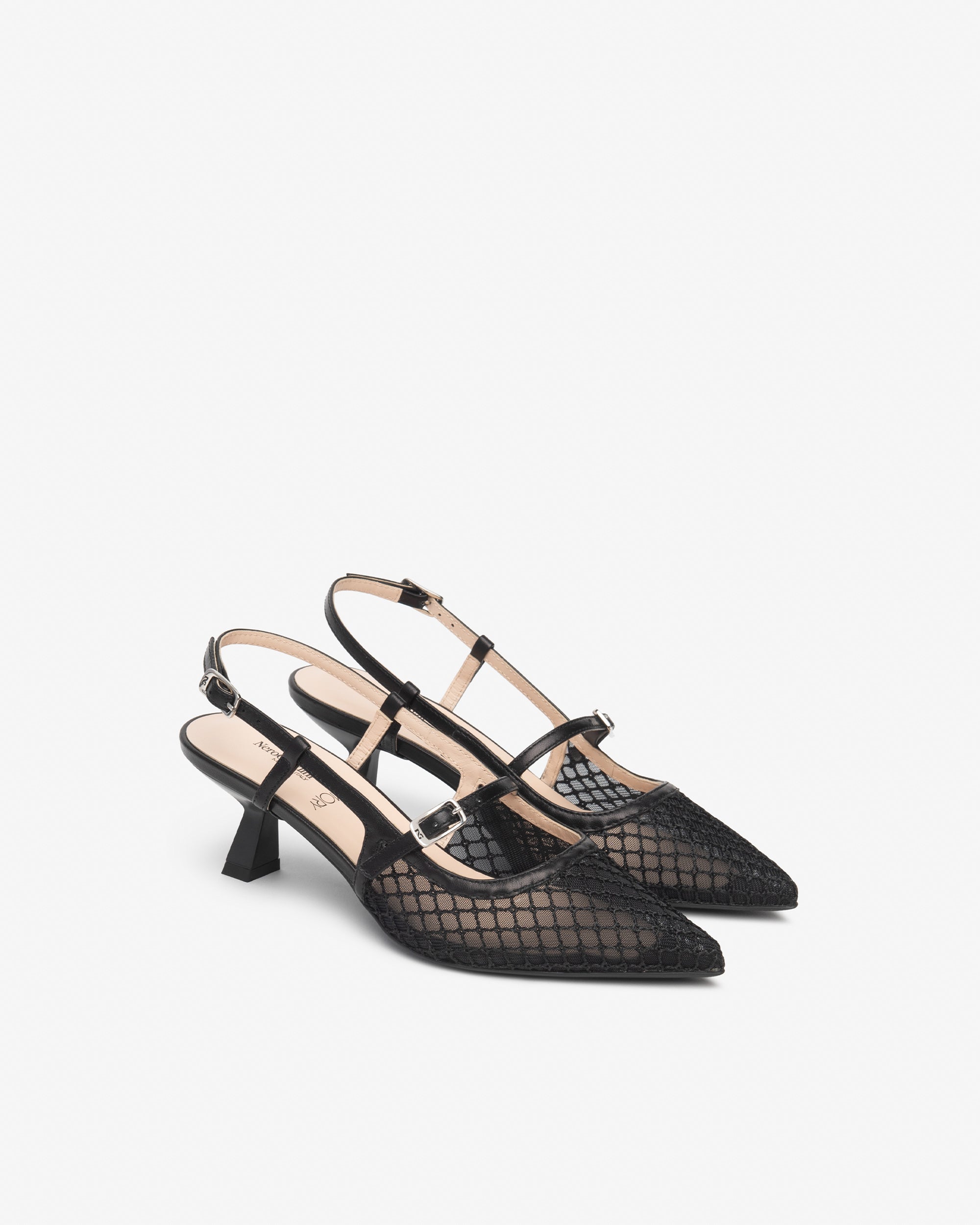 Slingback in pelle e tessuto da donna Nero E615473D_100