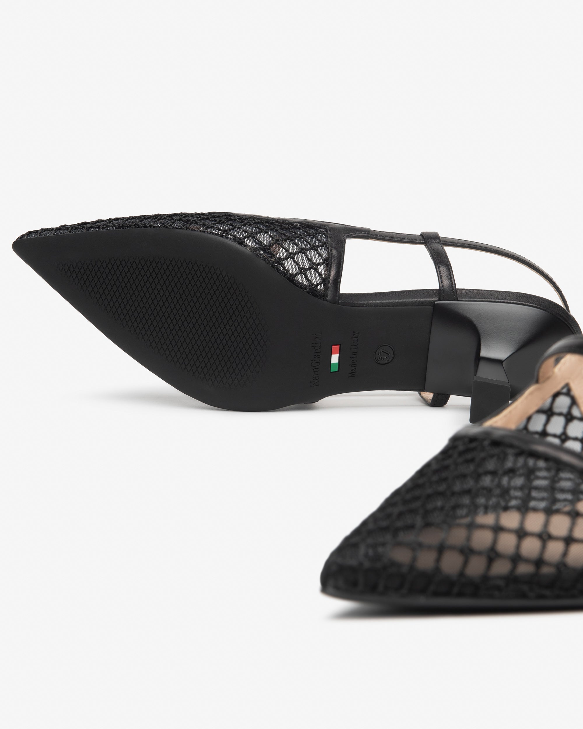 Slingback in pelle e tessuto da donna Nero E615473D_100