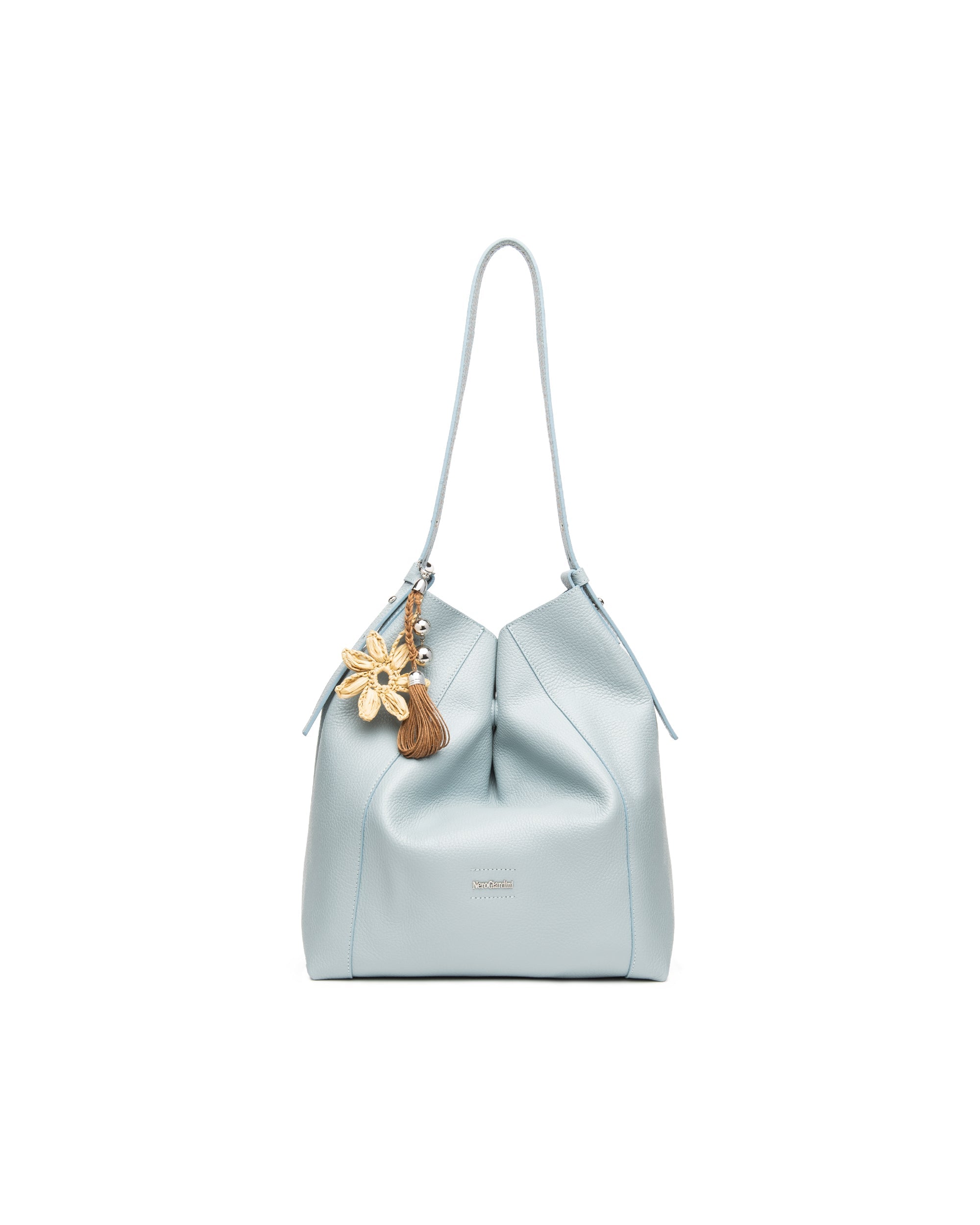Borsa a tracolla in pelle celeste da donna nero giardini E644140D_210