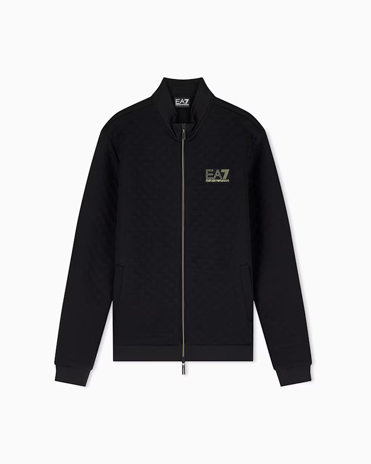 EA7 ARMANI Felpa Premium Label full zip in jersey con dettagli in maglia 7M002246 AF26241 UC001 nera