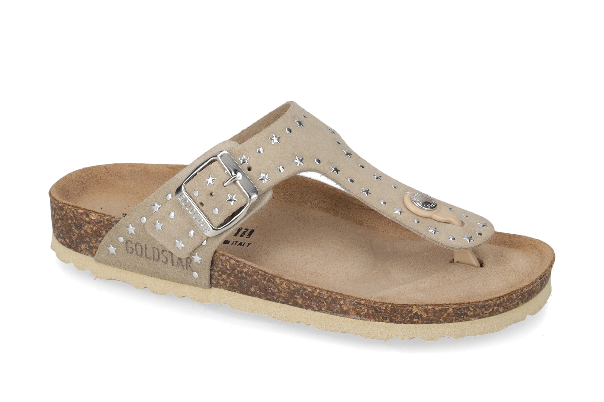 Goldstar sandalo infradito in camoscio sabbia e stelline argento GS828STC