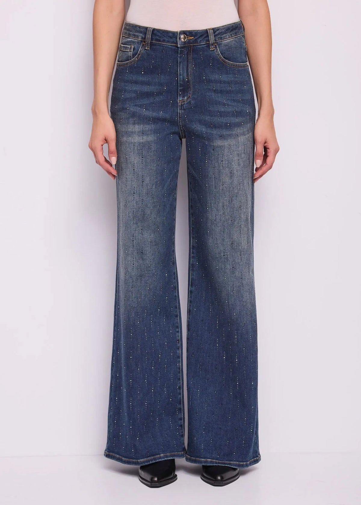 Gaudì Jeans wide leg da donna in cotone used  621BD26029 blu
