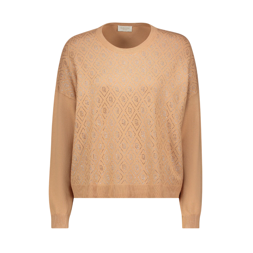 Gaudì Maglia Donna Beige con Logo Strass 521BD53003 | Maglione leggero