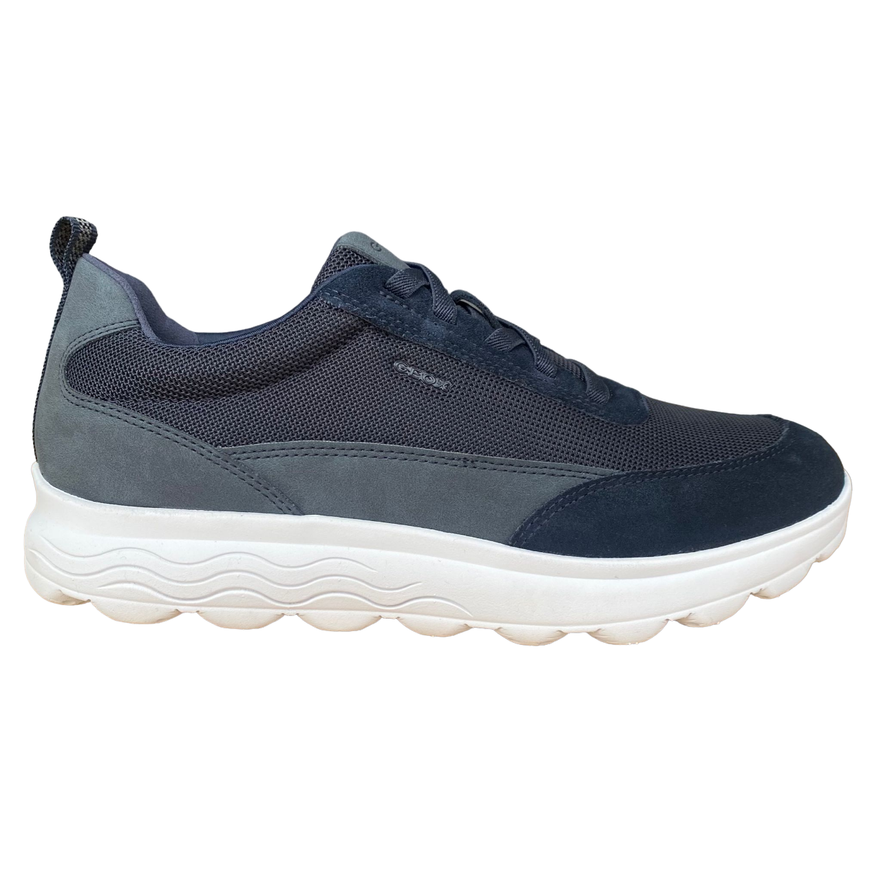 Geox Men's Spherica U45BYA blue sneakers with elastic laces and suede and nylon