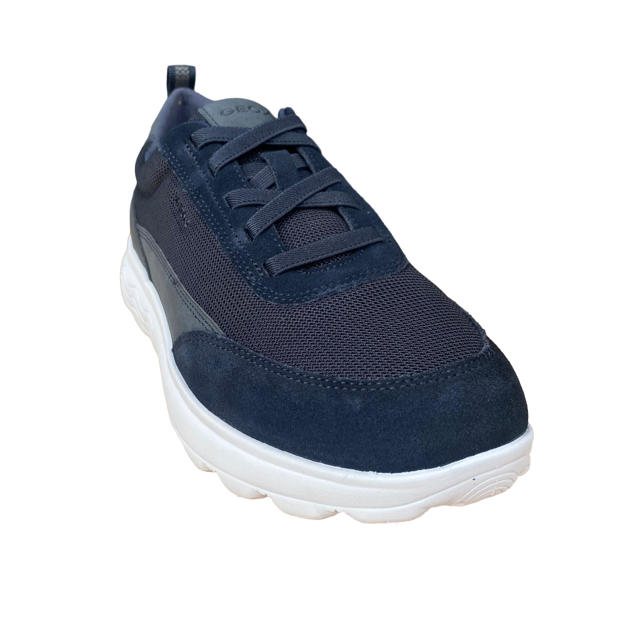 Geox Men's Spherica U45BYA blue sneakers with elastic laces and suede and nylon