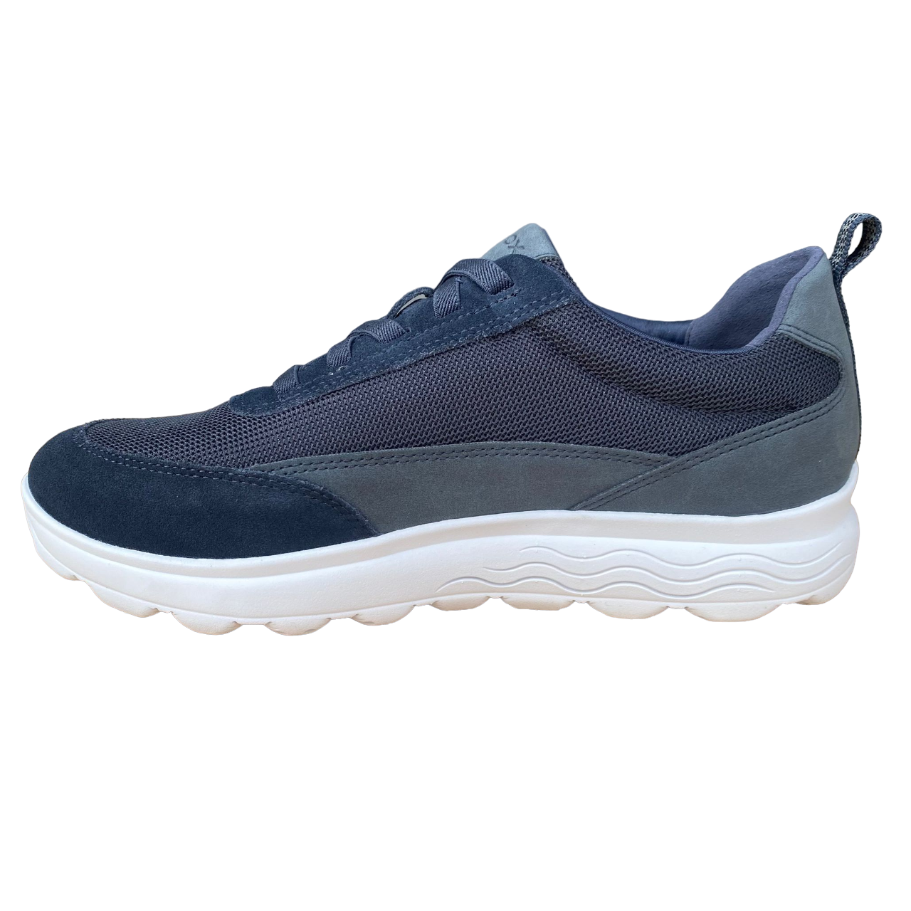 Geox Men's Spherica U45BYA blue sneakers with elastic laces and suede and nylon