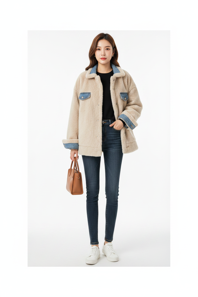 Giacca Donna in Lana d’Agnello Blu Effetto Jeans Doppiopetto Elegante SLIM FIT reversibile