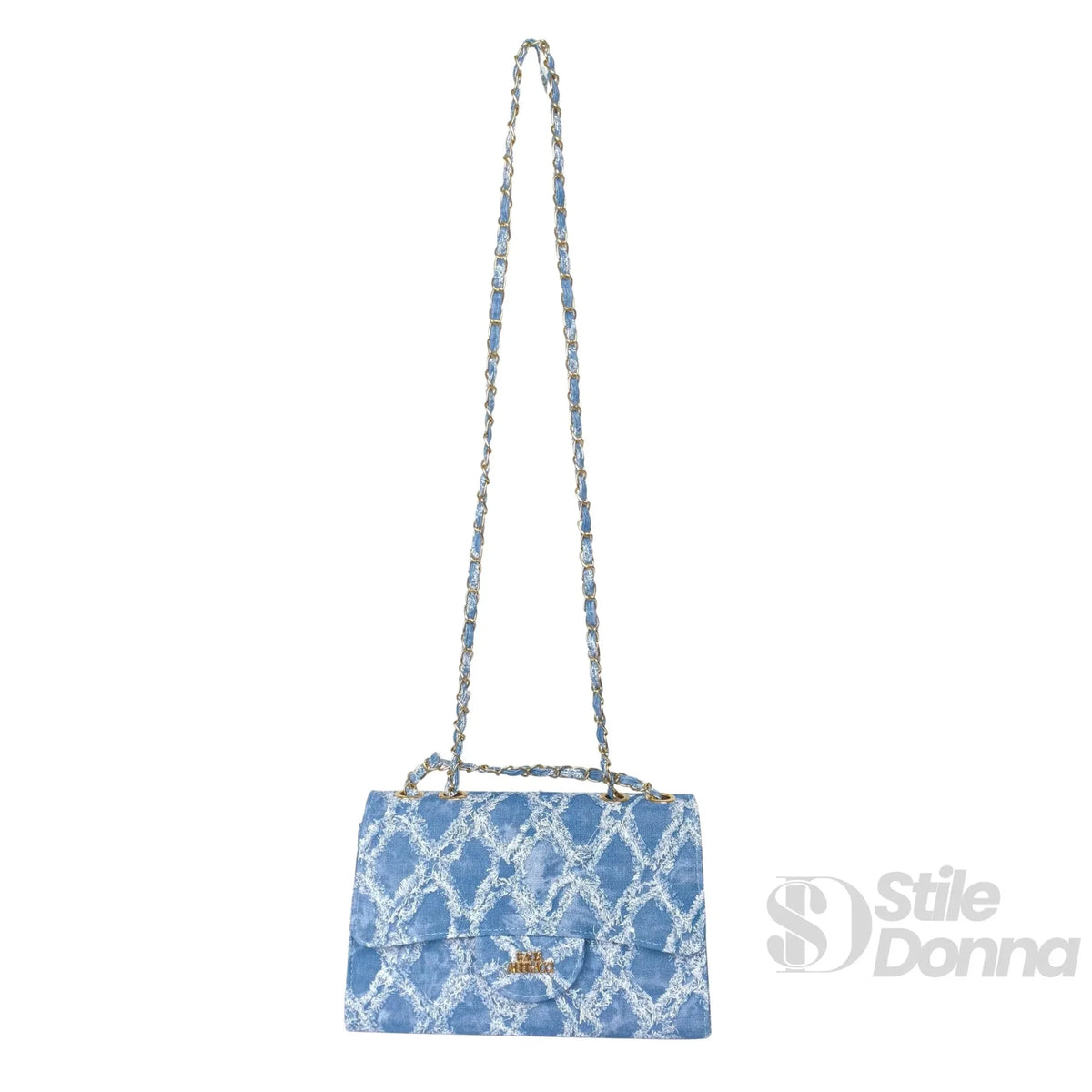 Gianmarco Venturi Borsa a Tracolla in Denim con Catena e Dettagli Dorati