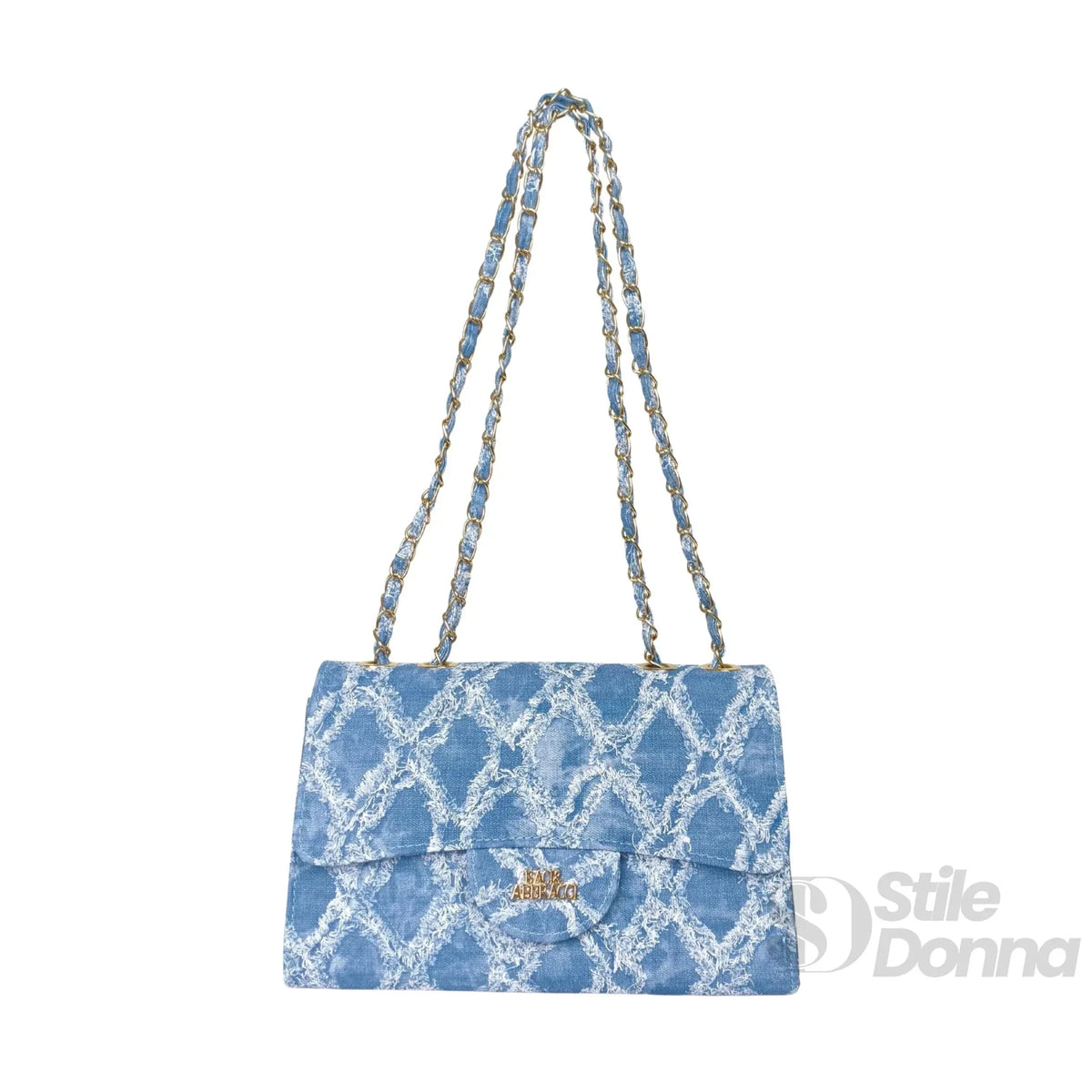 Gianmarco Venturi Borsa a Tracolla in Denim con Catena e Dettagli Dorati