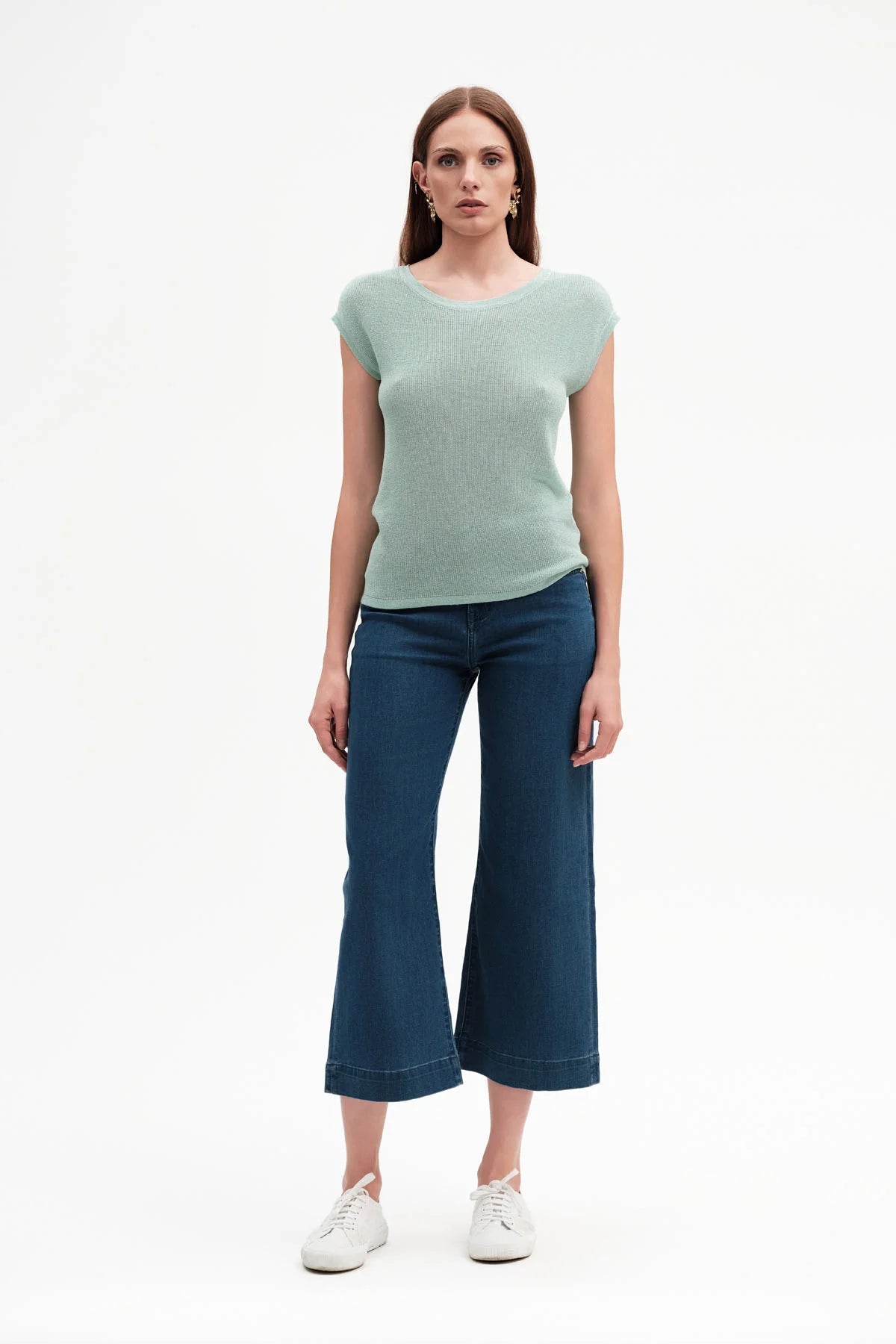 Griffai Jeans Donna Wide Leg Vita Alta DGP7545 Blu