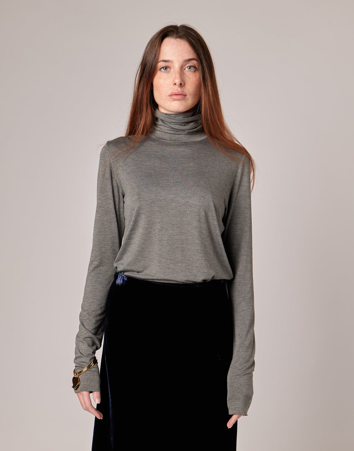 DOUUOD T-shirt Collo Alto in Viscosa Stretch Grigio Melange