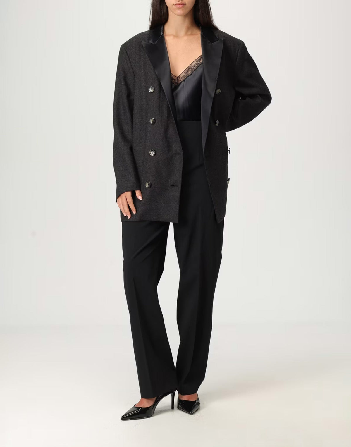 ALBERTA FERRETTI Pantalone Classico in Misto Lana Vergine Nero