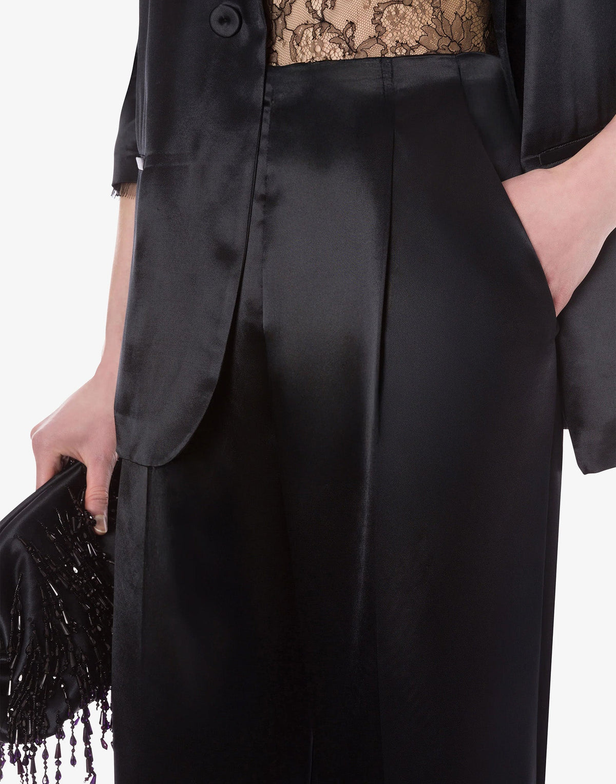 ALBERTA FERRETTI Pantaloni in Raso Lucido Nero