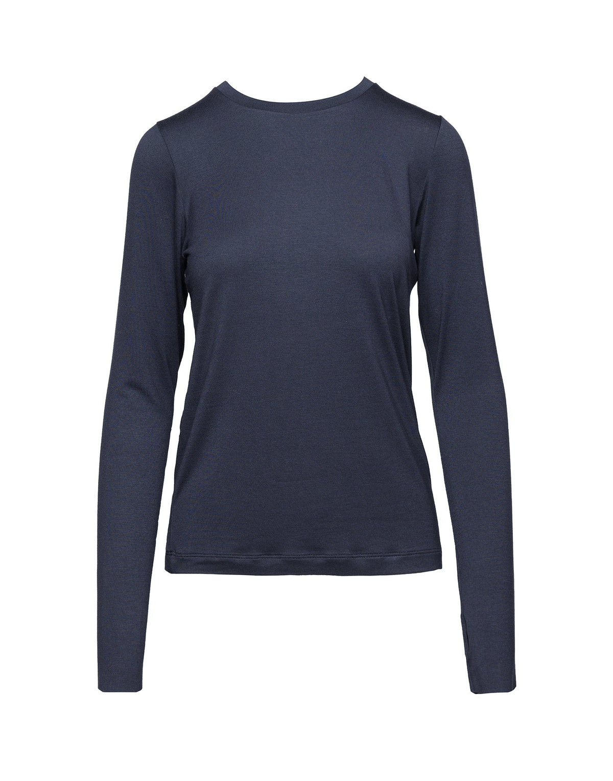 DOUUOD T-shirt a Maniche Lunghe in Jersey di Viscosa Stretch Oltremare