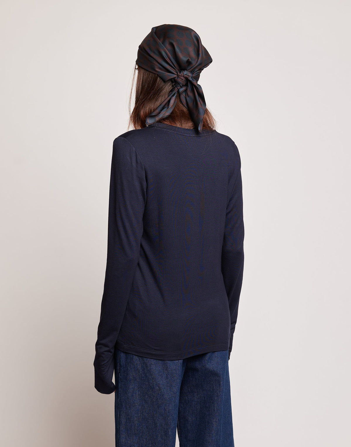DOUUOD T-shirt a Maniche Lunghe in Jersey di Viscosa Stretch Oltremare