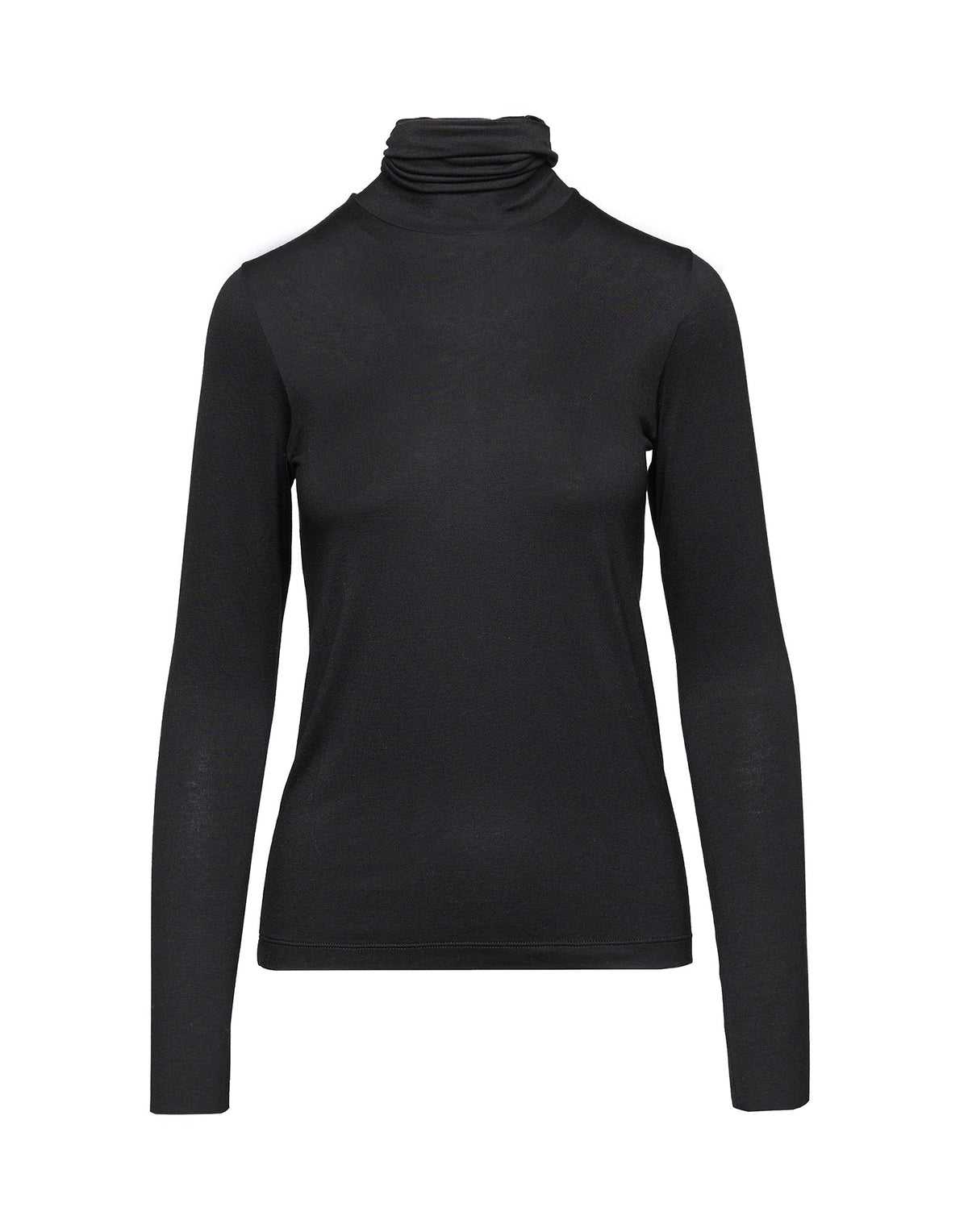 DOUUOD T-shirt a Collo Alto in Jersey di Viscosa Stretch Nera