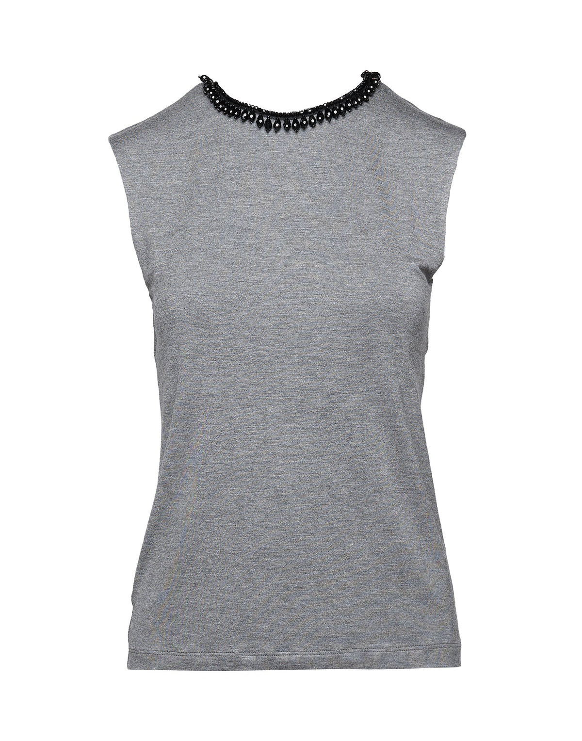DOUUOD Top Senza Maniche in Jersey di Viscosa Stretch con Dettaglio Gioiello Grigio Melange