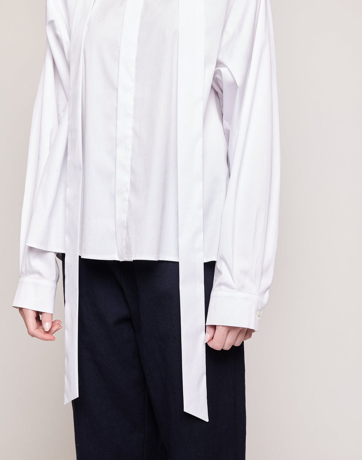 DOUUOD Camicia in Popeline Stretch con Nastro al Collo Bianco