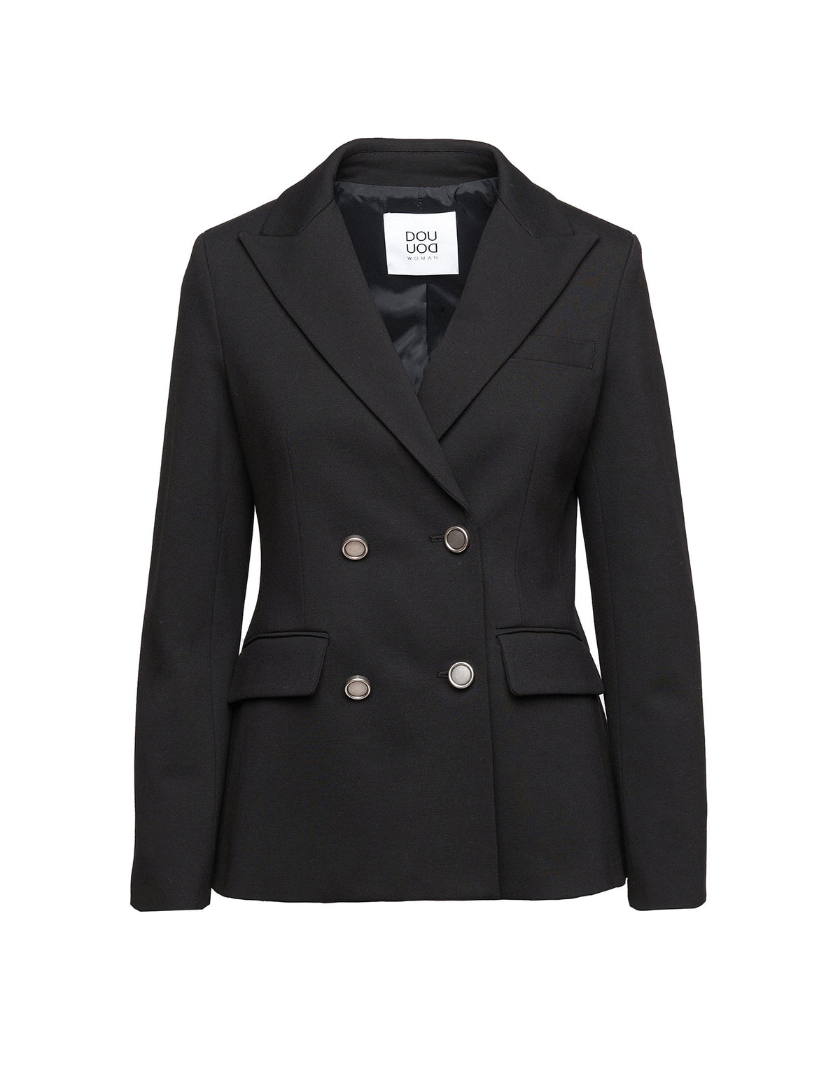 DOUUOD Blazer Doppiopetto in Punto Milano con Bottoni in Metallo Nero