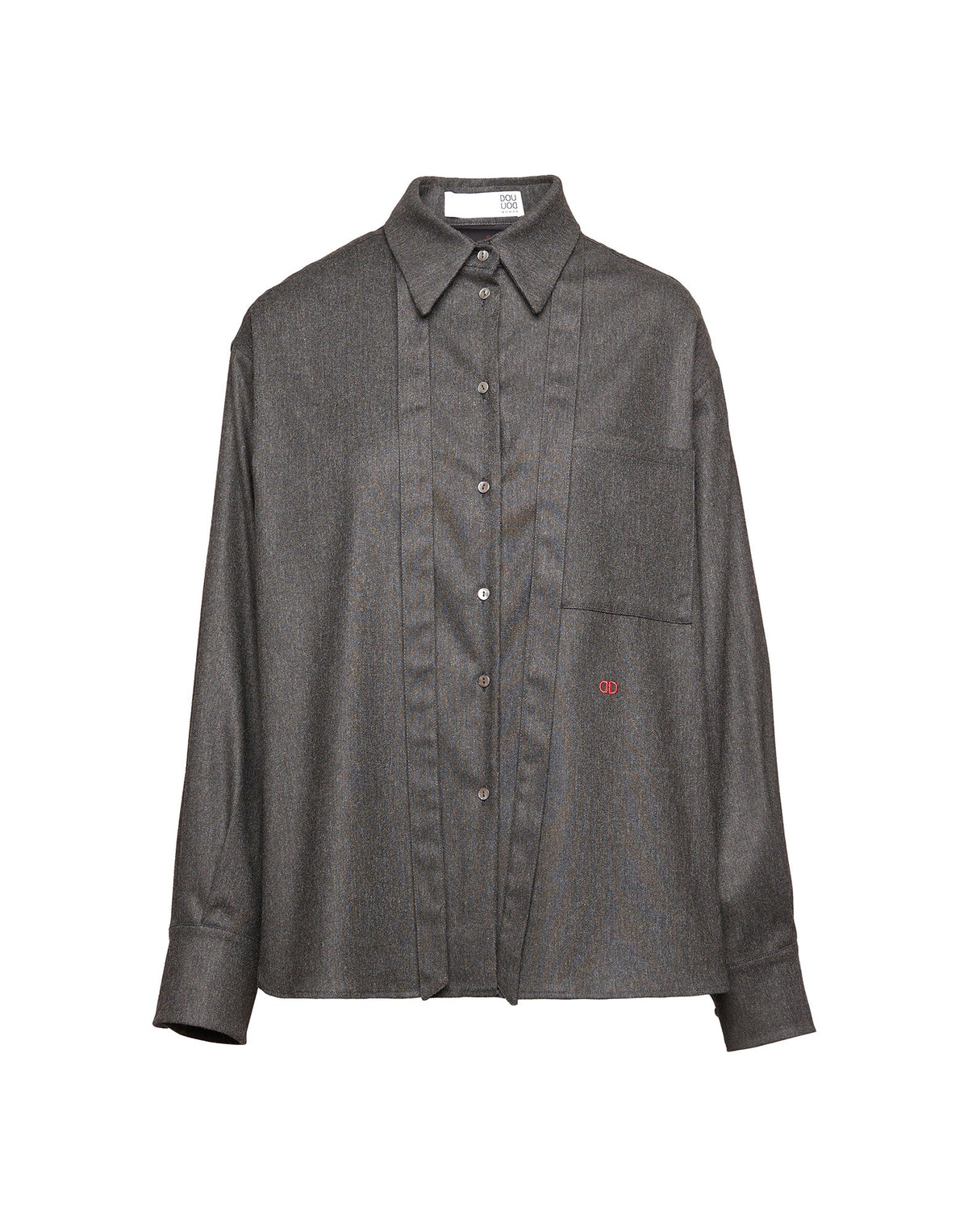 DOUUOD Camicia in Flanella Stretch con Nastro al Collo Grigio Antracite