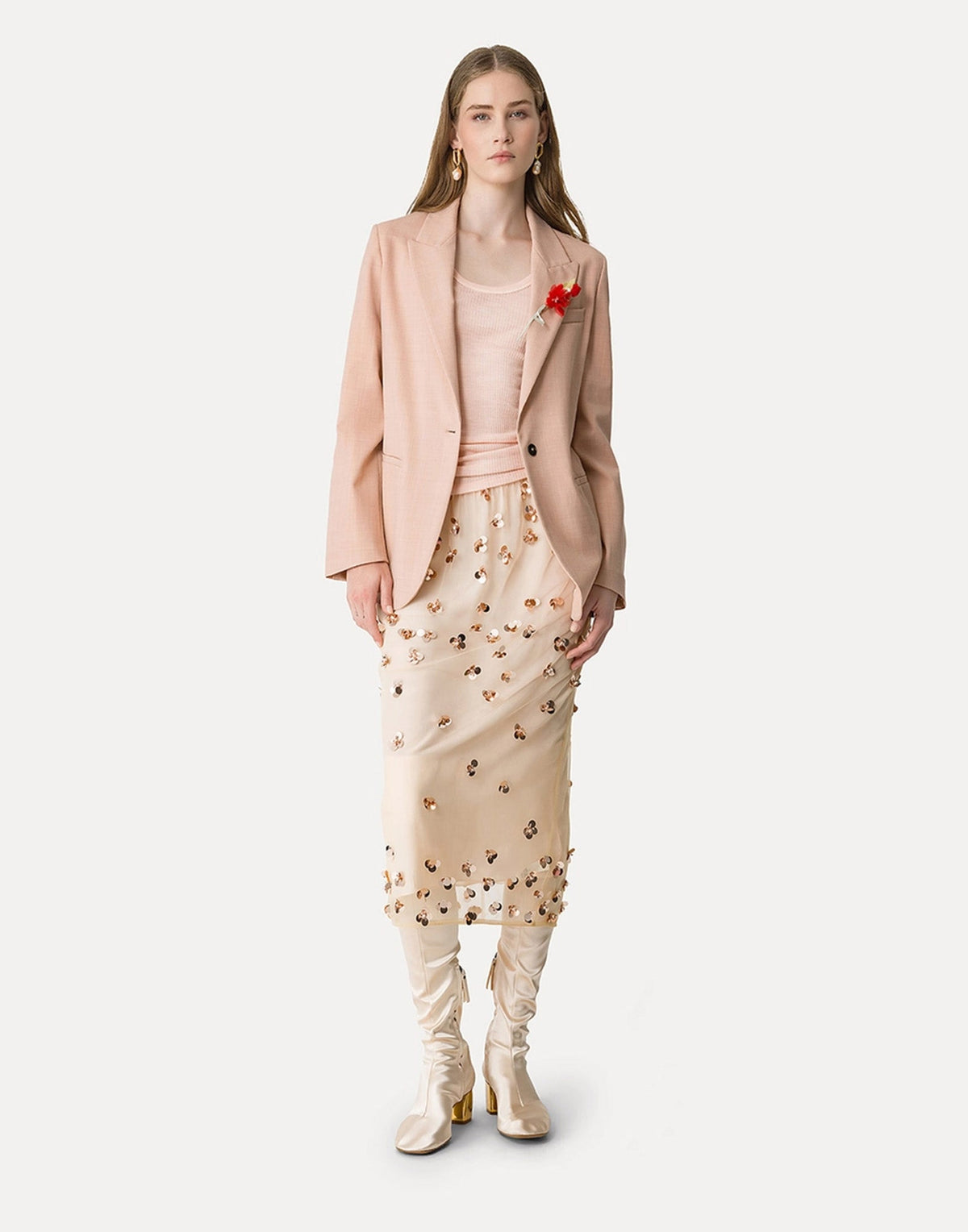 FORTE FORTE Canotta con Scollo all’Americana in Jersey di Lana Peach