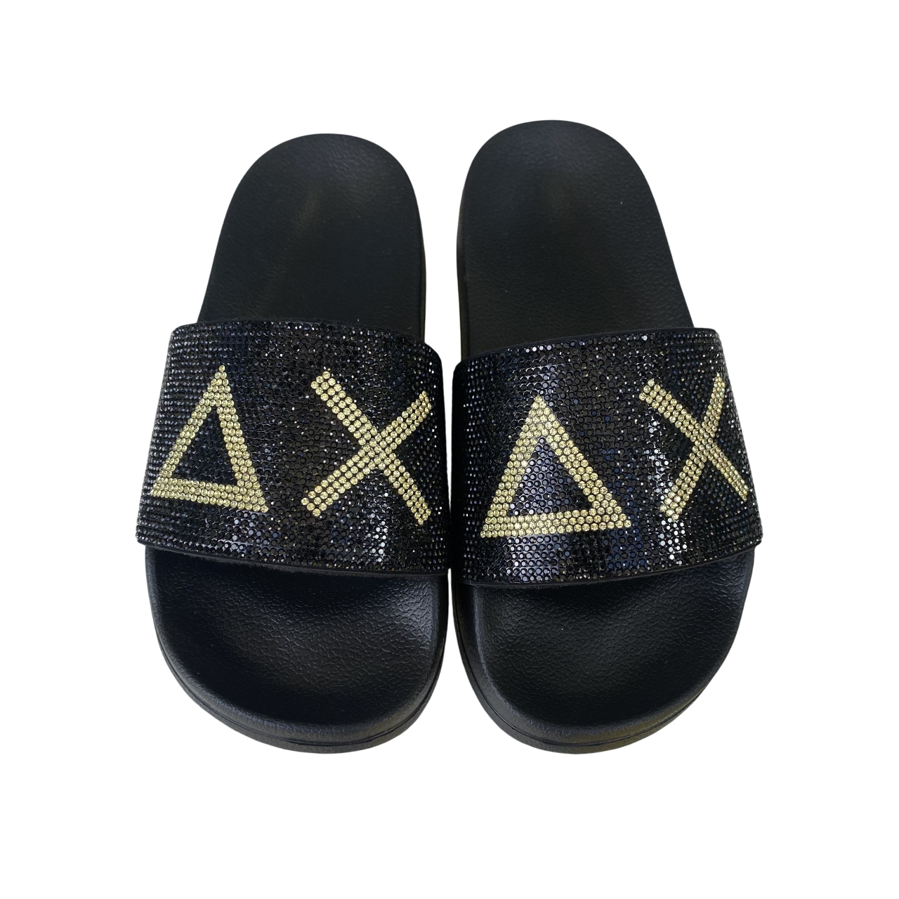 Sun68 women's rhinestone strap slider sandals x35205 11 black-gold