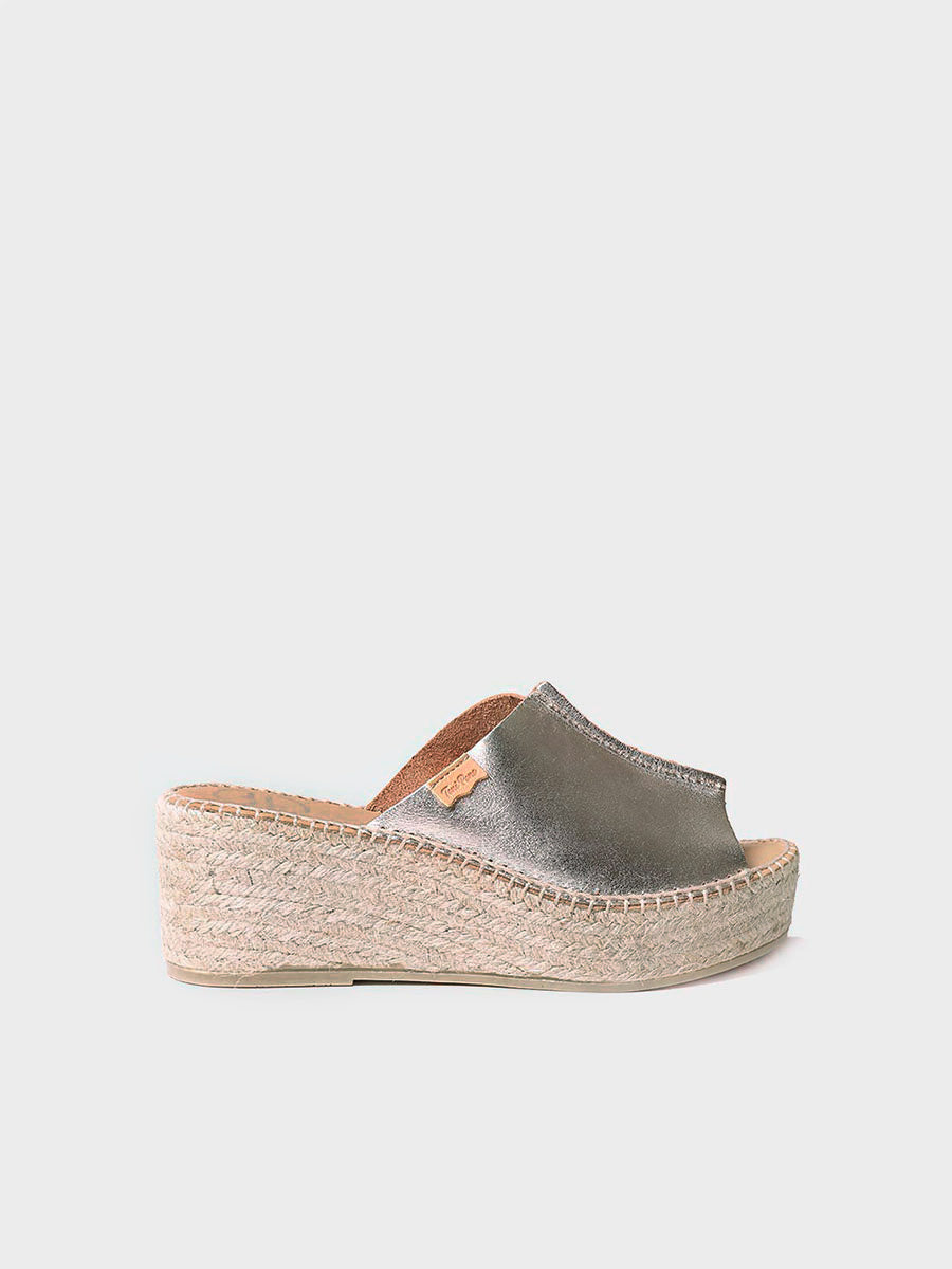 Ivonne Sandalo  Espadrillas in pelle platino aperte dietro Toni pons