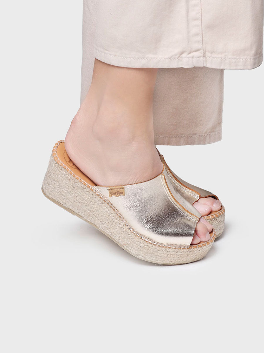 Ivonne Sandalo  Espadrillas in pelle platino aperte dietro Toni pons