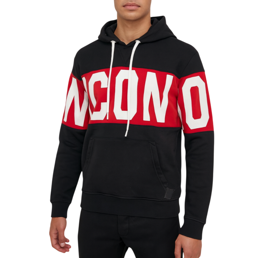 Icon Felpa Uomo Cappuccio Logo Stripe Nero ICUF2W6F010