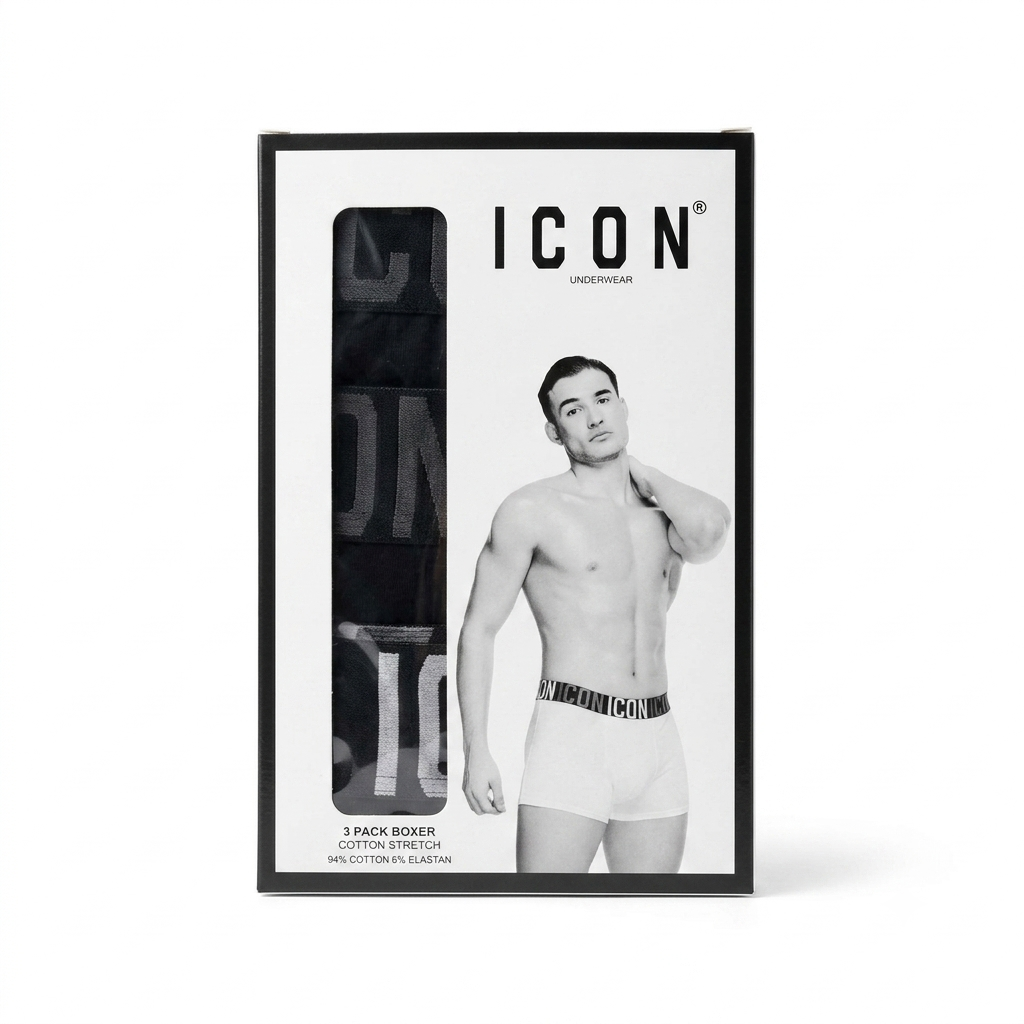 Icon Boxer Logato Uomo Cotone Elasticizzato Nero Confezione 3 Pezzi - IMU13