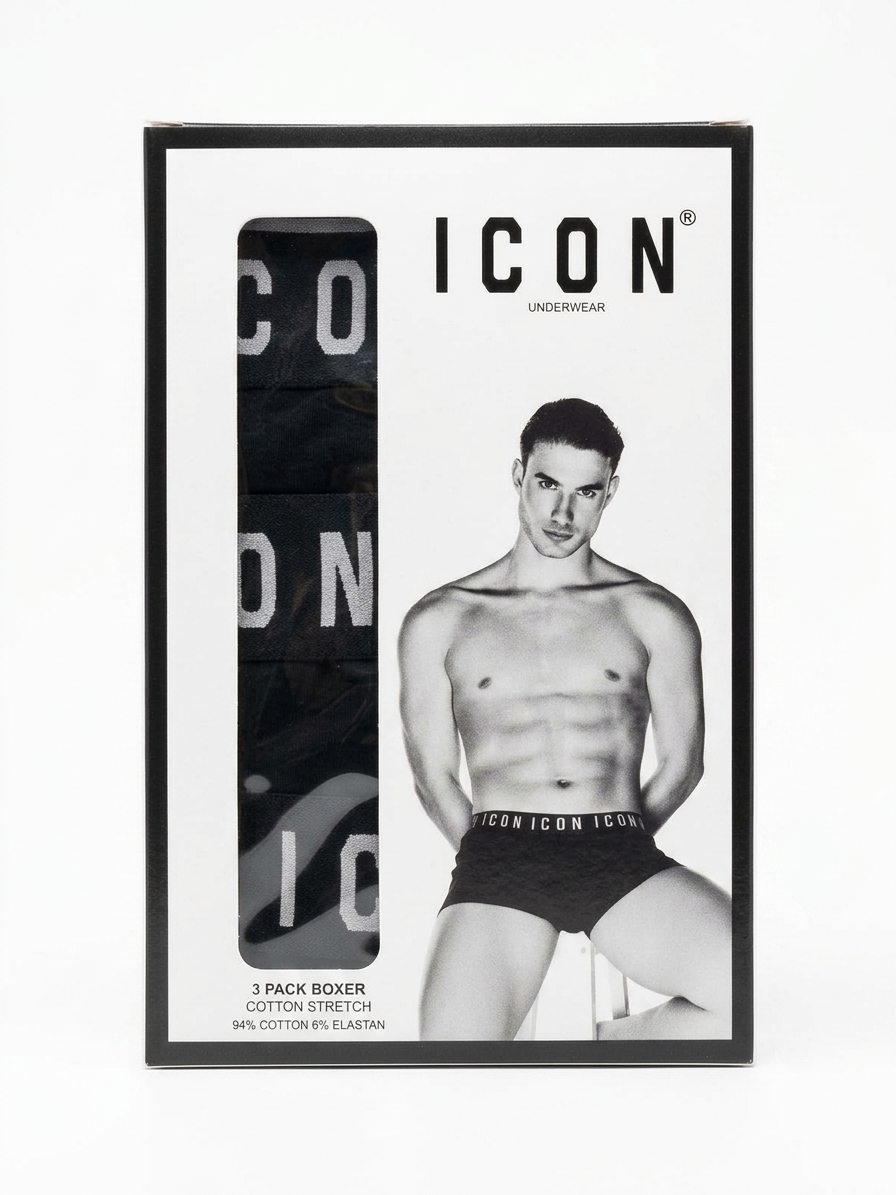 Icon Boxer Uomo Cotone Elasticizzato Nero Confezione 3 Pezzi - IMU09
