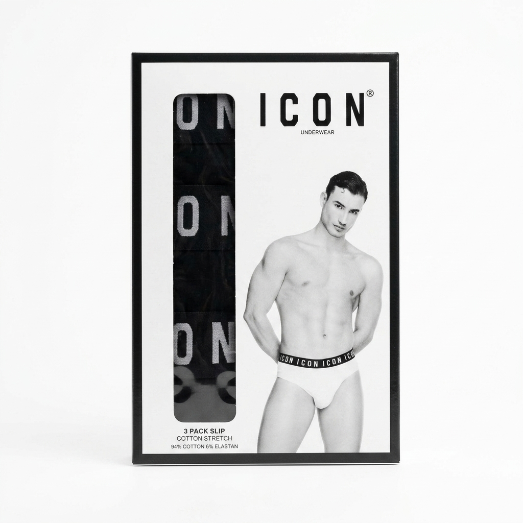 Icon Slip Uomo Cotone Elasticizzato Nero Confezione 3 Pezzi - IMU08