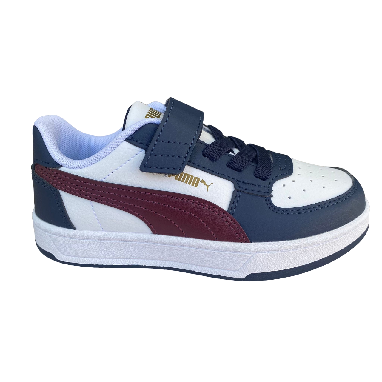Puma Caven 2.0 AC Ps boys' sneakers with elastic and hook-and-loop closure, white-red jasper-blue