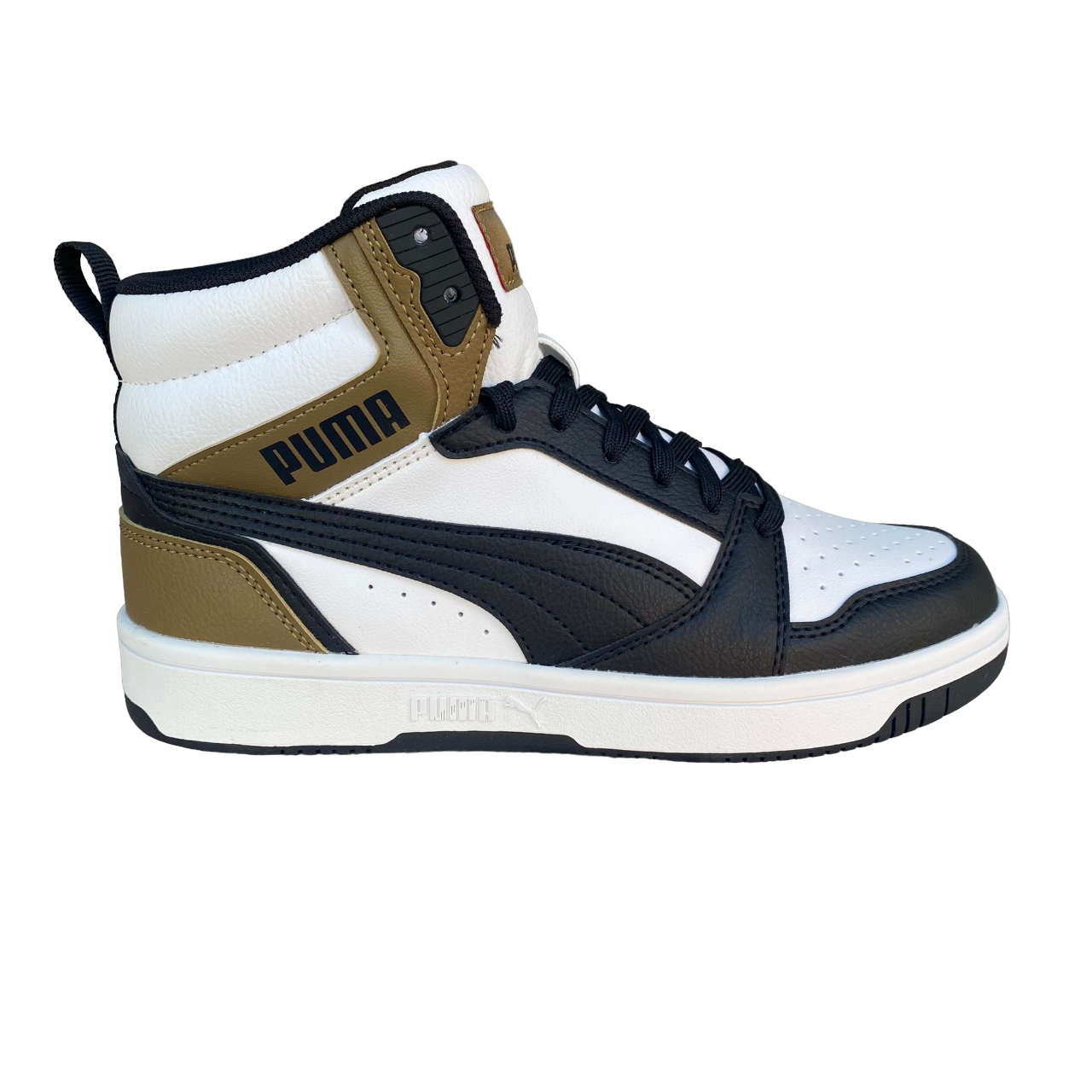Puma Rebound v6 Mid Boys' High-Top Sneakers 393831 08 White-Black-Chocolate