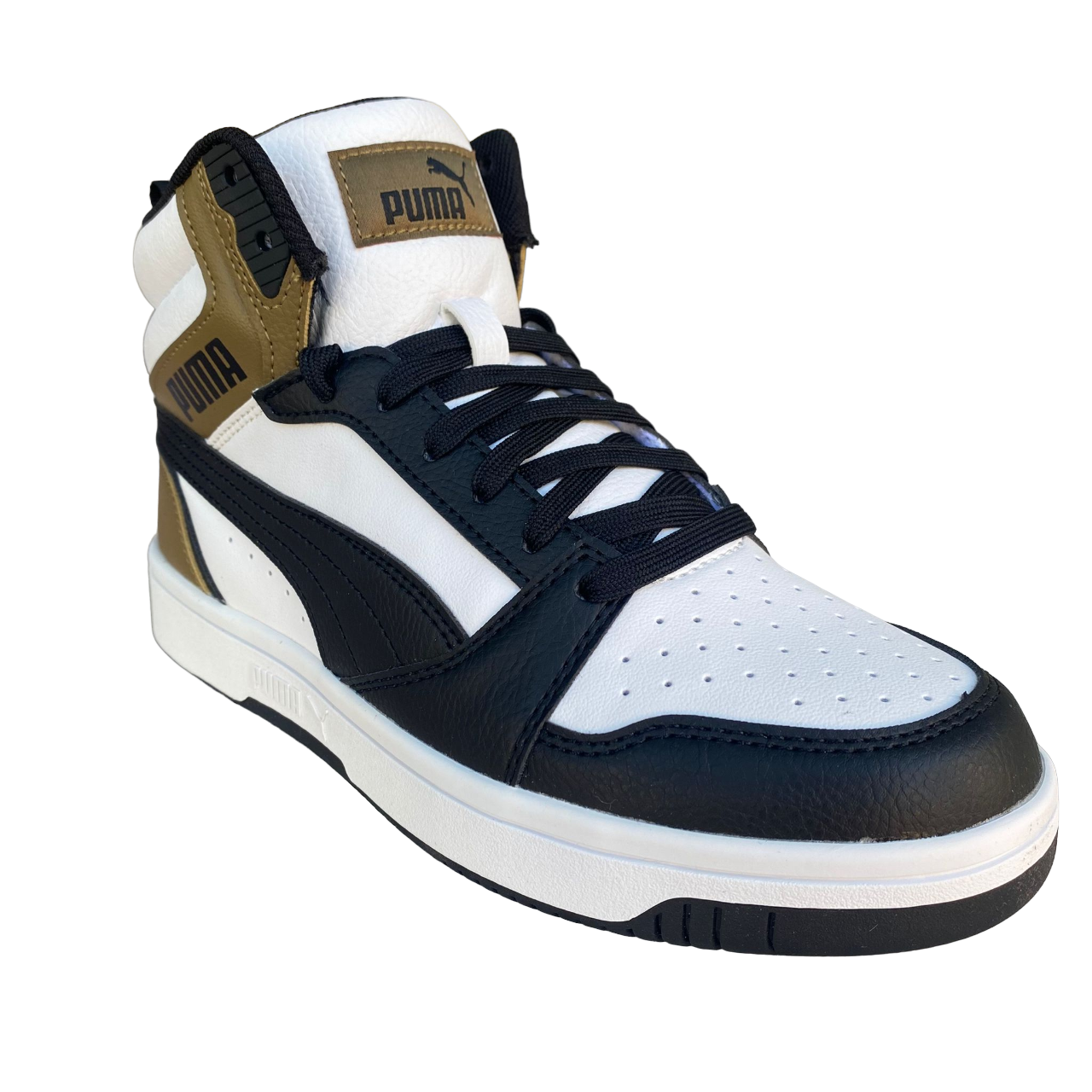 Puma Rebound v6 Mid Boys' High-Top Sneakers 393831 08 White-Black-Chocolate