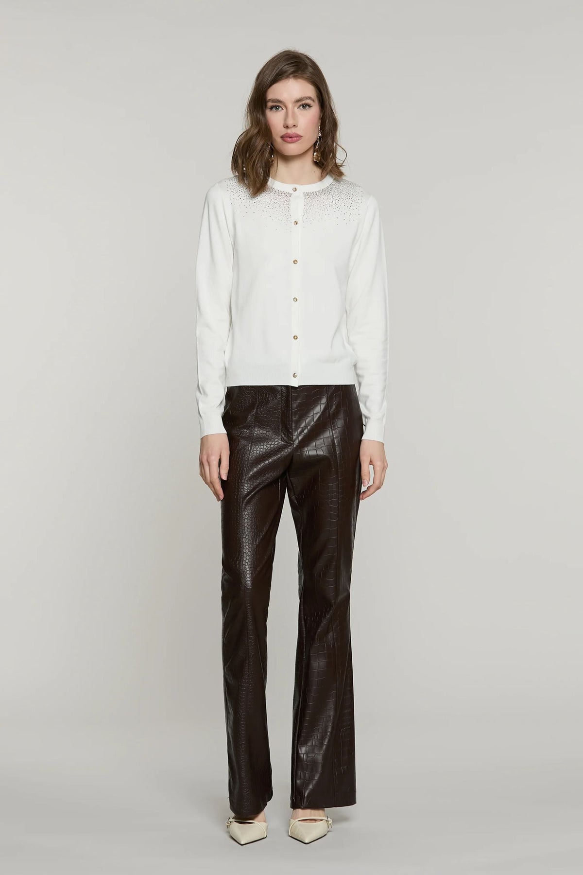 Relish Pantalone DRILLY vita alta zampa con zip ecopelle coccodrillo RDA2607005014 cioccolato