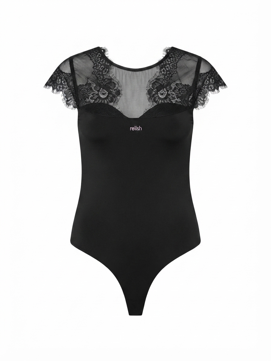 Relish Body BASIS maniche corte con inserti tulle più pizzo RDP2603006066 1199 nero