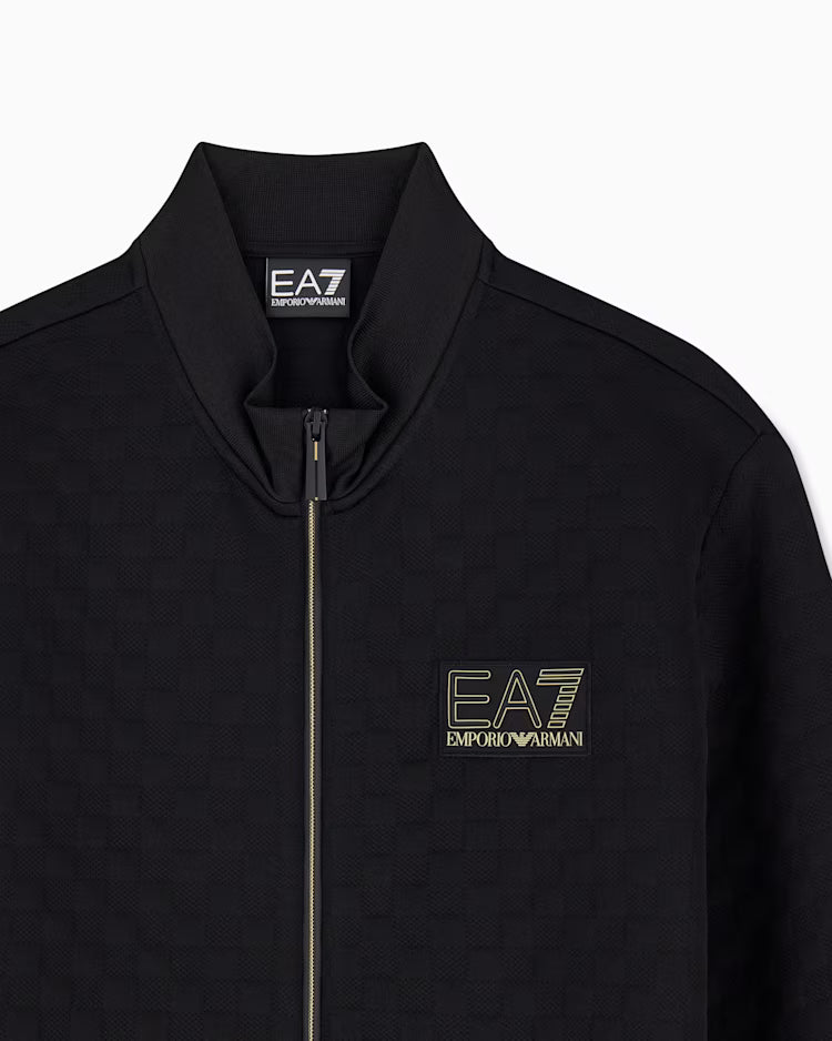 EA7 ARMANI Felpa Premium Label full zip in jersey con dettagli in maglia 7M002246 AF26241 UC001 nera