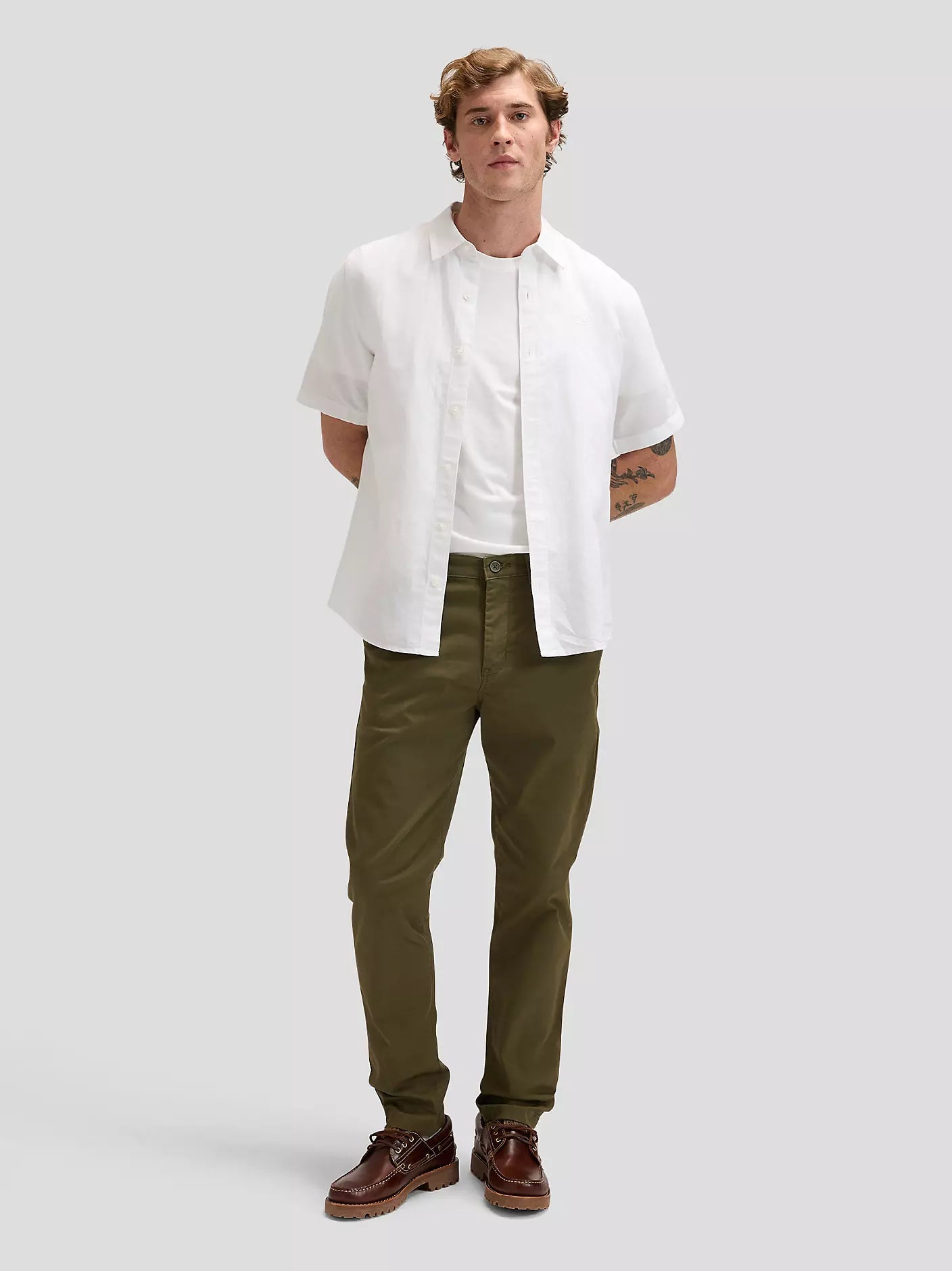 Lee Camicia Uomo Manica Corta 112376562 Bianco Lino Cotone