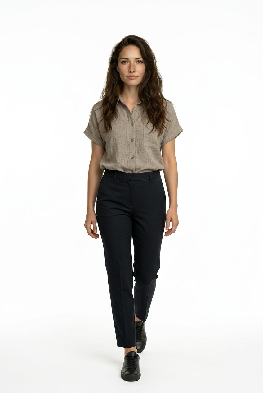 Censured Camicia Donna Lino Manica Corta SWC827TCOL 132 Tortora