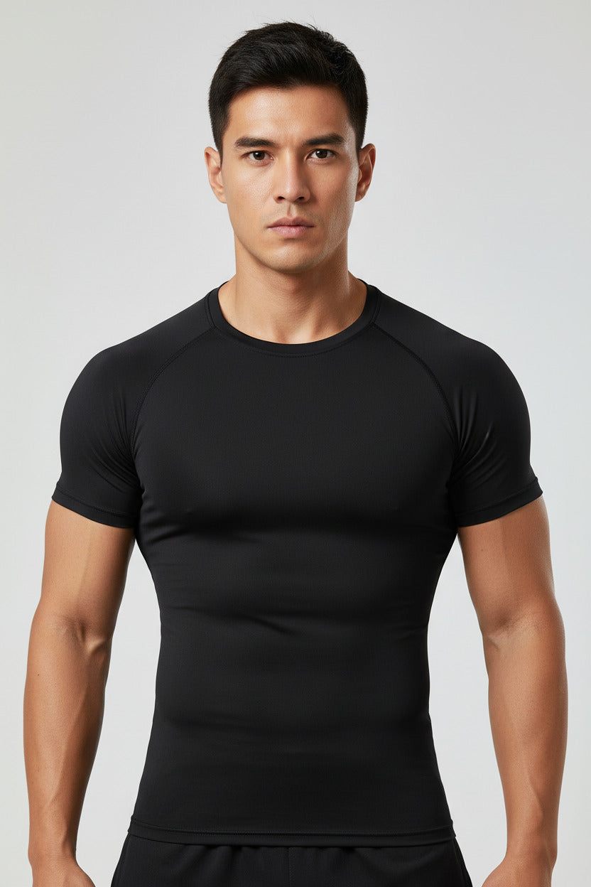 Maglietta Sportiva Uomo Elasticizzata Manica Corta Slim Fit