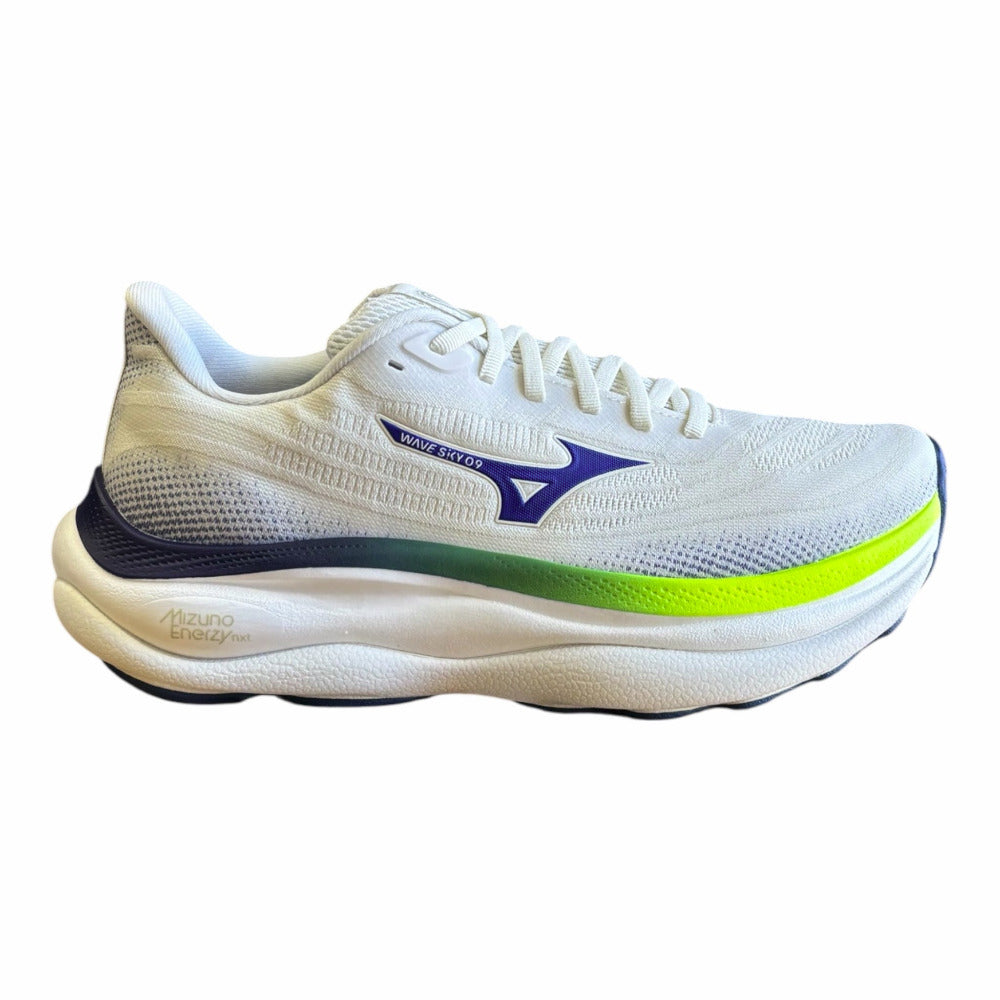 Mizuno Scarpa Running Uomo Wave Sky 9 J1GC250251 Bianco Blu Giallo