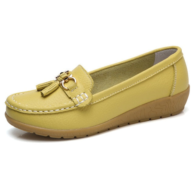 Mocassini Donna Estivi in Vera Pelle con Punta Tonda Slip-On