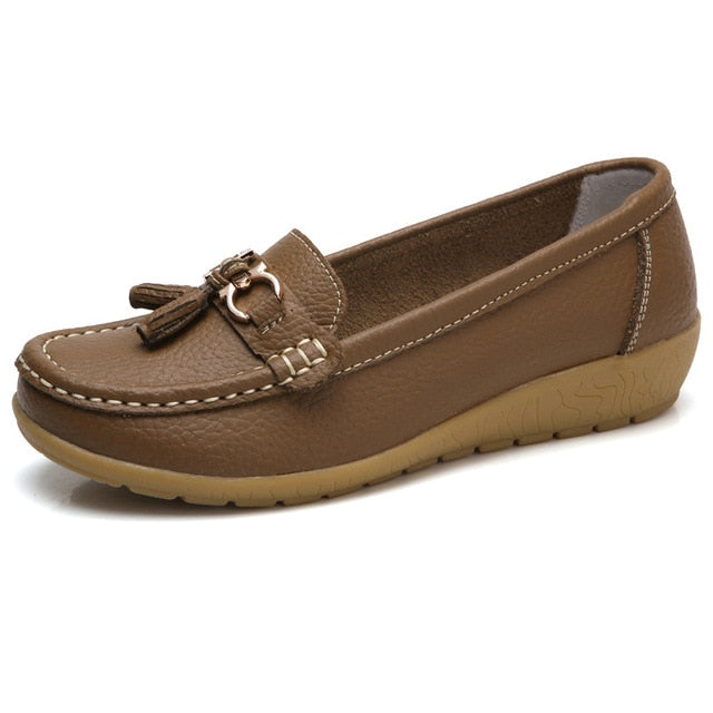 Mocassini Donna Estivi in Vera Pelle con Punta Tonda Slip-On