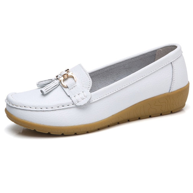 Mocassini Donna Estivi in Vera Pelle con Punta Tonda Slip-On