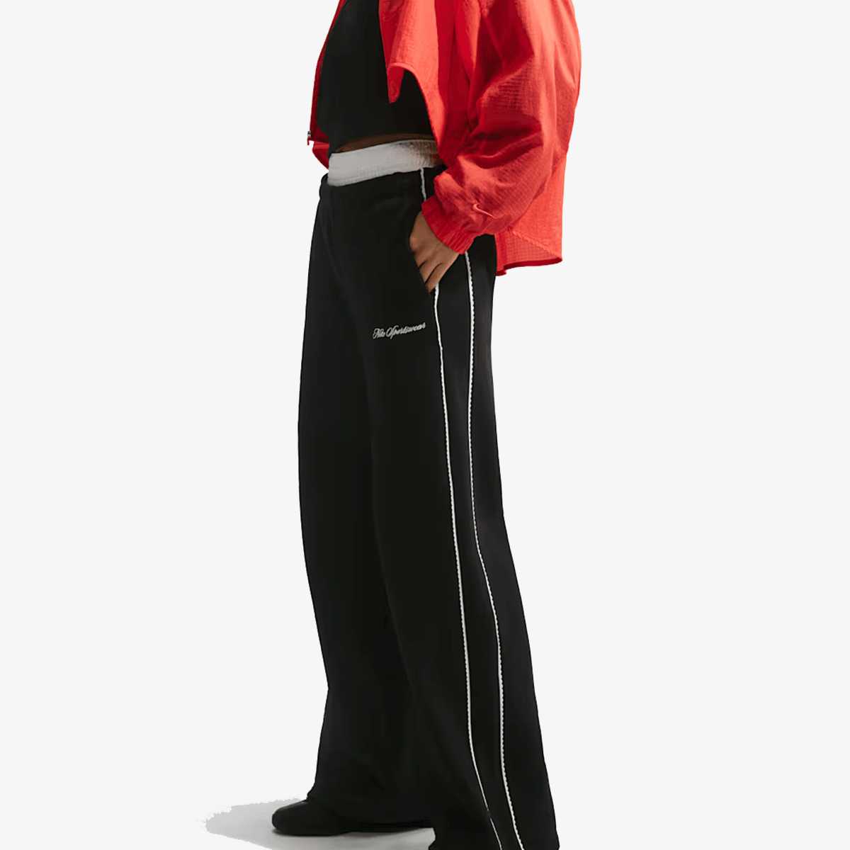 Nike pantalonne sportivo donna Studio Fleece Mid-Rise Wide-Leg Scallop Pants IQ3170-001 nero