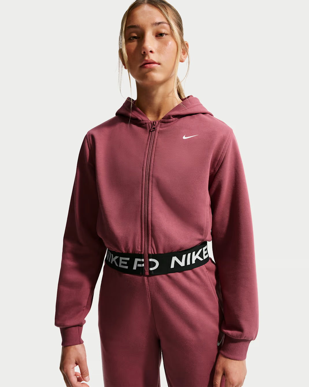 Nike Felpa Corta Ragazza con Cappuccio Pro Fleece Dri-FIT HQ9312-654 Rosa