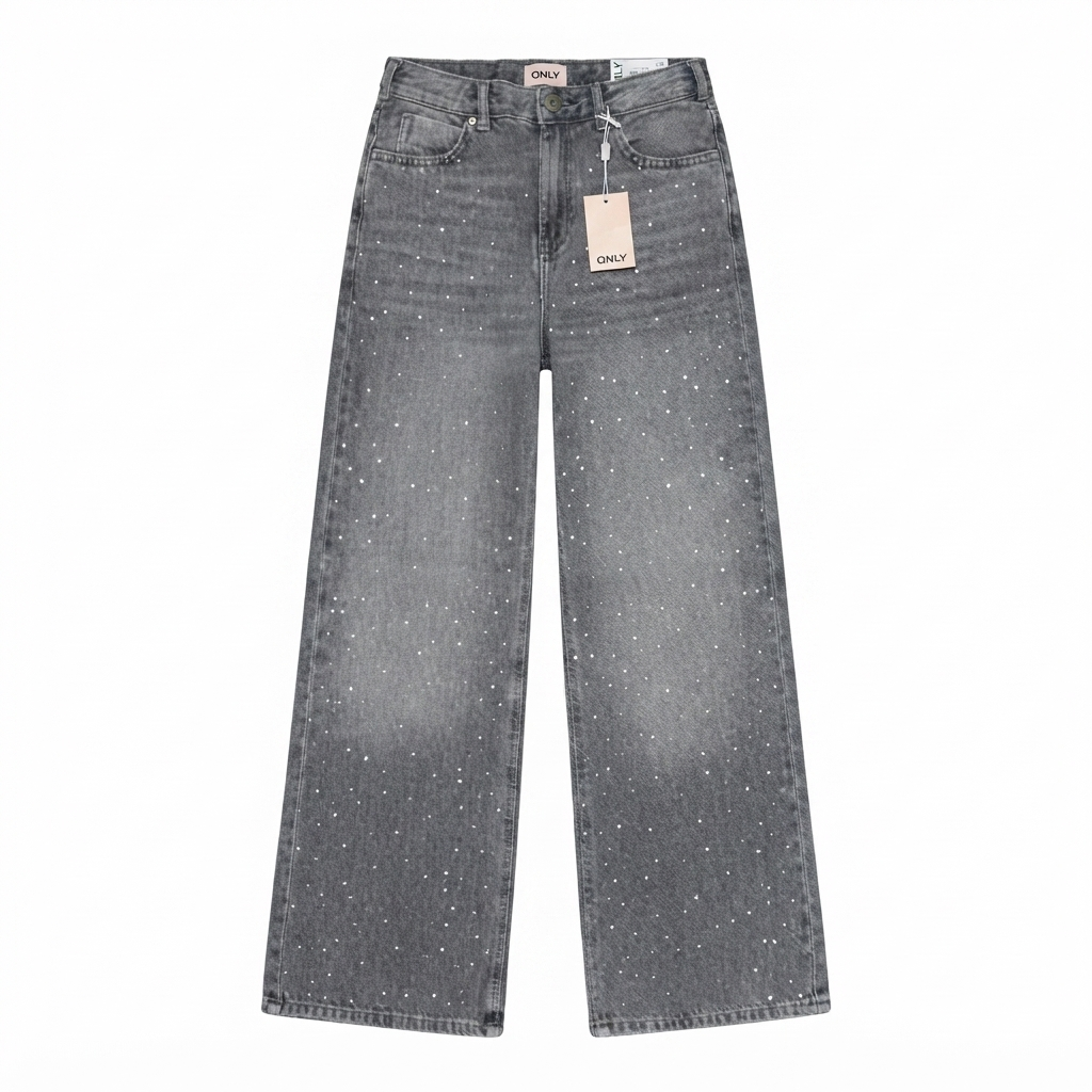 Only KOGCOBAIN Straight Fit Jeans 15377828 – Jeans Ragazza Grigio Strass 6-14 Anni