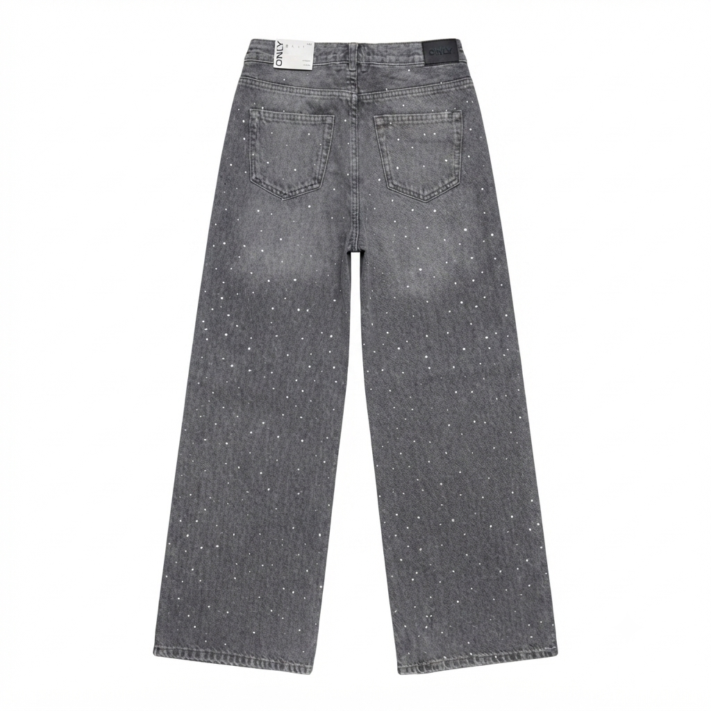 Only KOGCOBAIN Straight Fit Jeans 15377828 – Jeans Ragazza Grigio Strass 6-14 Anni